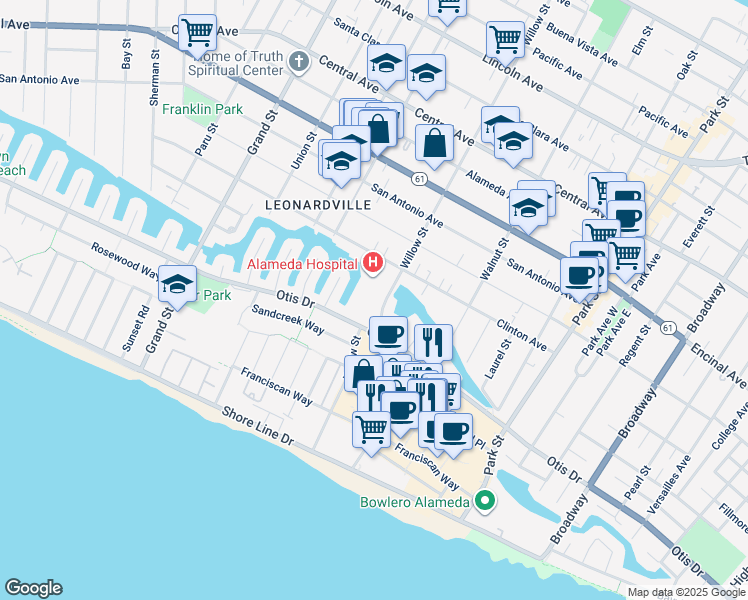 map of restaurants, bars, coffee shops, grocery stores, and more near 2070 Clinton Avenue in Alameda