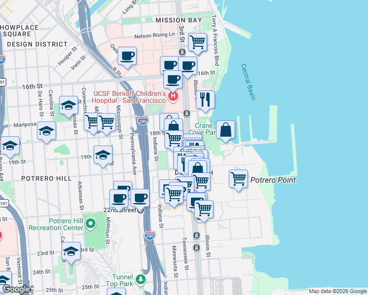 map of restaurants, bars, coffee shops, grocery stores, and more near in San Francisco