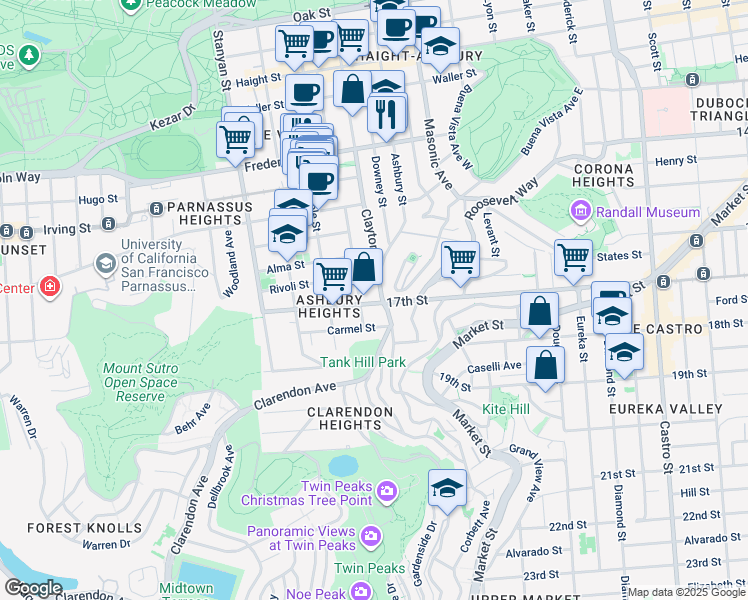 map of restaurants, bars, coffee shops, grocery stores, and more near in San Francisco