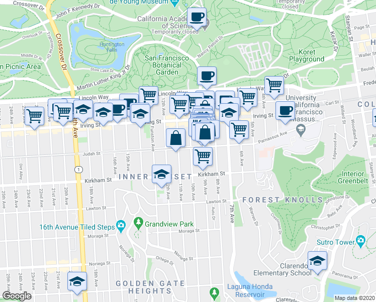 map of restaurants, bars, coffee shops, grocery stores, and more near 1379 10th Avenue in San Francisco