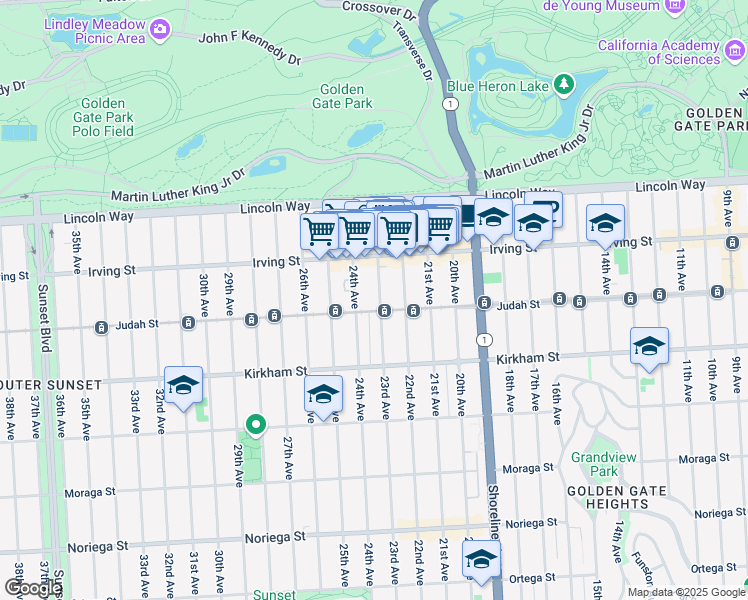 map of restaurants, bars, coffee shops, grocery stores, and more near 1346 23rd Avenue in San Francisco