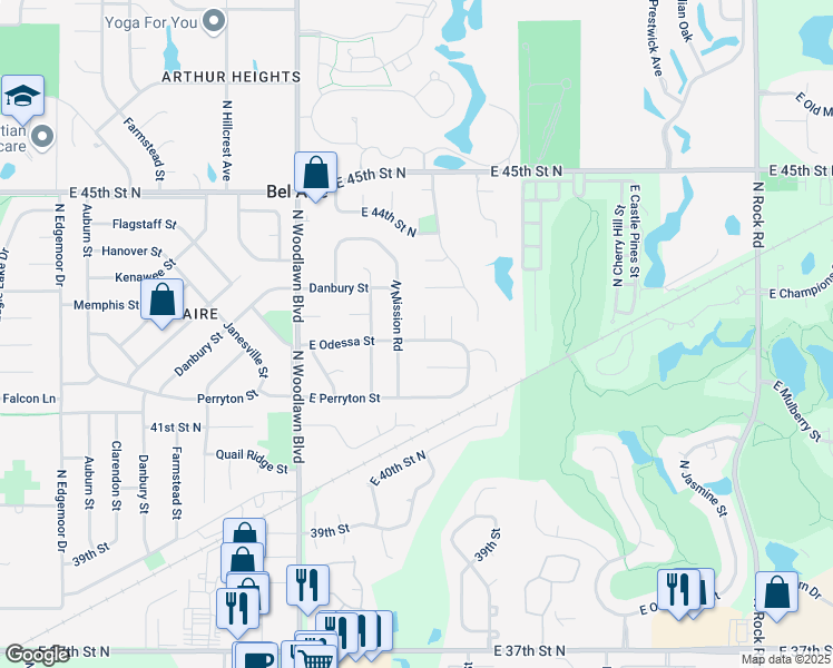 map of restaurants, bars, coffee shops, grocery stores, and more near 4326 North Mission Road in Bel Aire