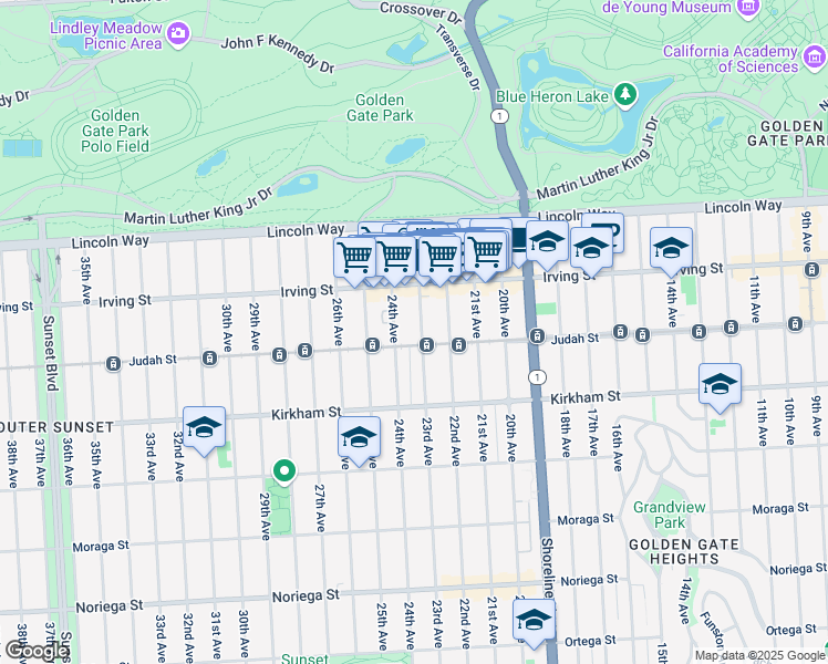map of restaurants, bars, coffee shops, grocery stores, and more near 1346 23rd Avenue in San Francisco
