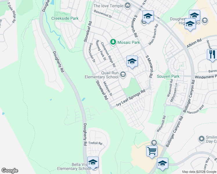 map of restaurants, bars, coffee shops, grocery stores, and more near 500 Crocus Hill Court in San Ramon