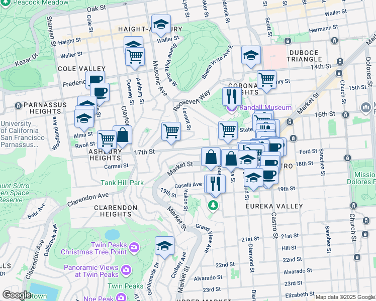 map of restaurants, bars, coffee shops, grocery stores, and more near 4367 17th Street in San Francisco