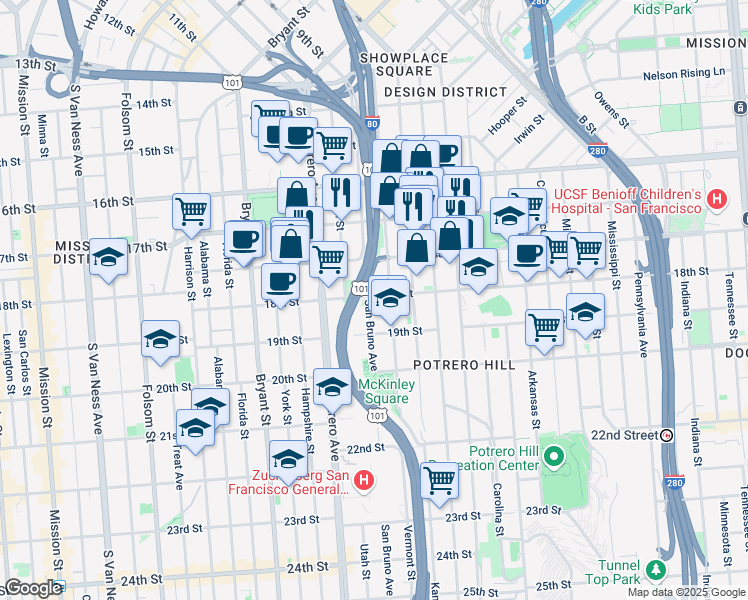 map of restaurants, bars, coffee shops, grocery stores, and more near 2245 18th Street in San Francisco