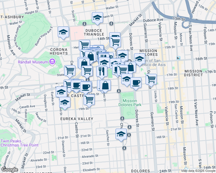 map of restaurants, bars, coffee shops, grocery stores, and more near 3763 17th Street in San Francisco