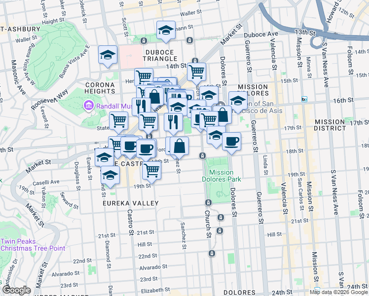 map of restaurants, bars, coffee shops, grocery stores, and more near 3763 17th Street in San Francisco