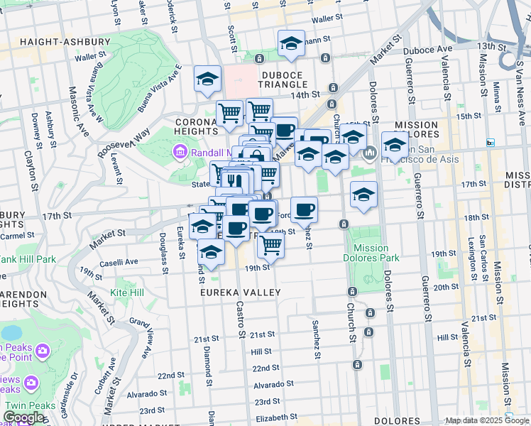 map of restaurants, bars, coffee shops, grocery stores, and more near in San Francisco