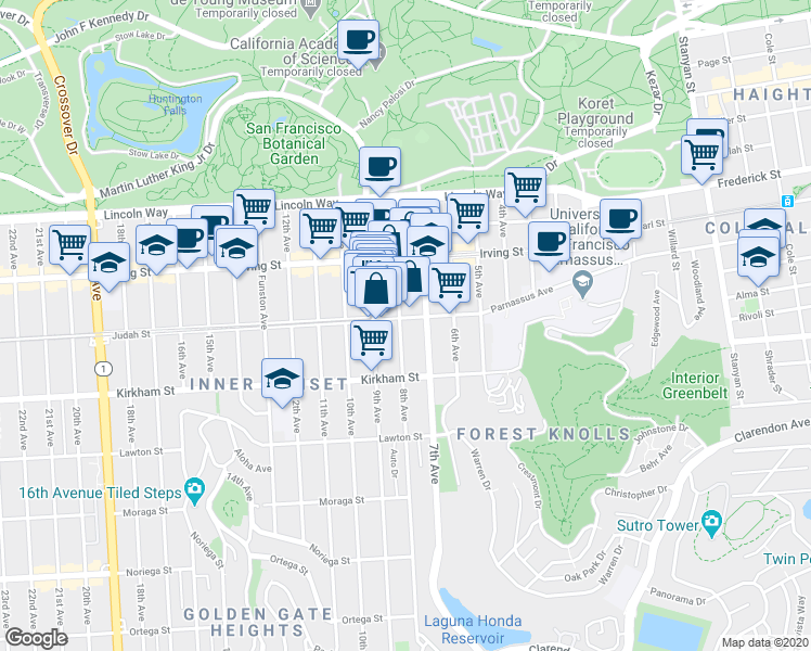 map of restaurants, bars, coffee shops, grocery stores, and more near 1353 7th Avenue in San Francisco