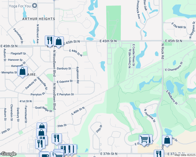 map of restaurants, bars, coffee shops, grocery stores, and more near 4324 North Rushwood Creek in Bel Aire