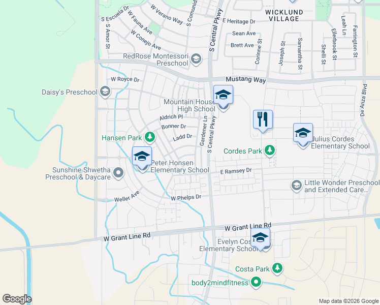 map of restaurants, bars, coffee shops, grocery stores, and more near 147 Fremont Drive in Tracy