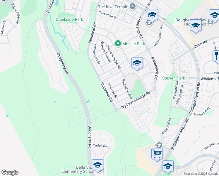 map of restaurants, bars, coffee shops, grocery stores, and more near 500 Crocus Hill Court in San Ramon