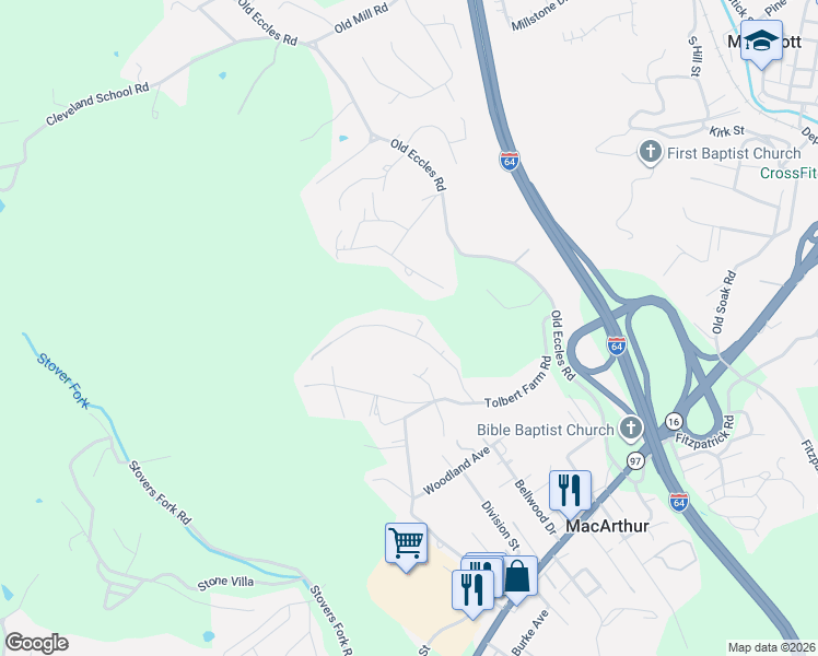 map of restaurants, bars, coffee shops, grocery stores, and more near 120 Richmond Lane in Beckley