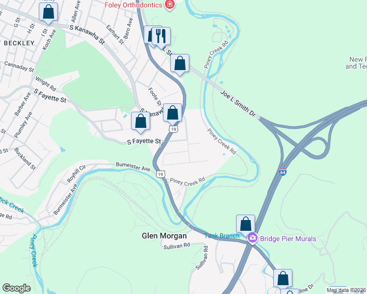 map of restaurants, bars, coffee shops, grocery stores, and more near 103 Virginia Avenue in Beckley