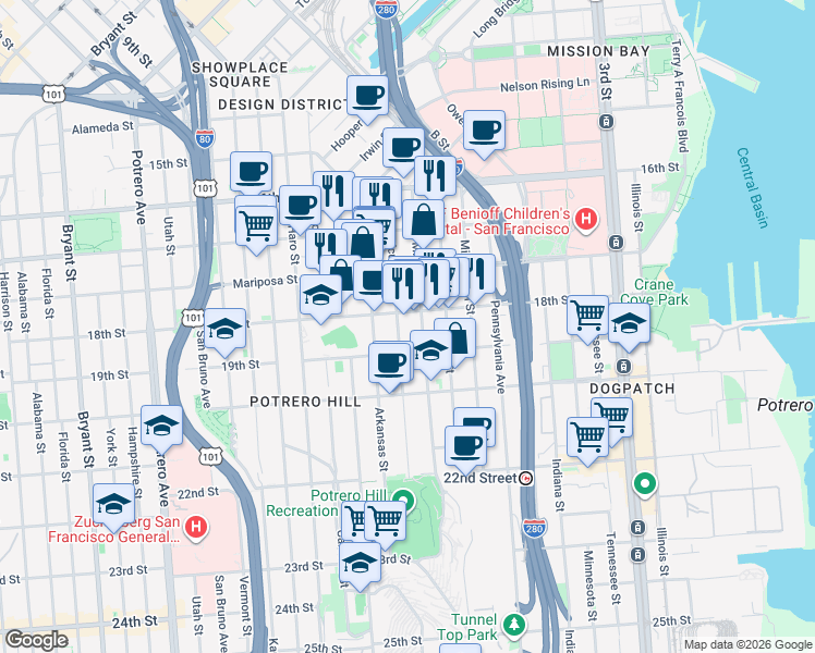map of restaurants, bars, coffee shops, grocery stores, and more near 1419 18th Street in San Francisco