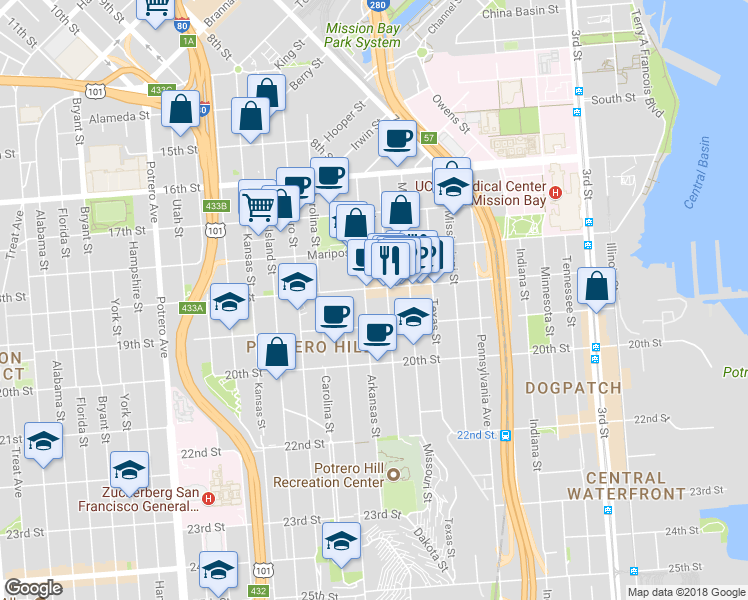 map of restaurants, bars, coffee shops, grocery stores, and more near in San Francisco