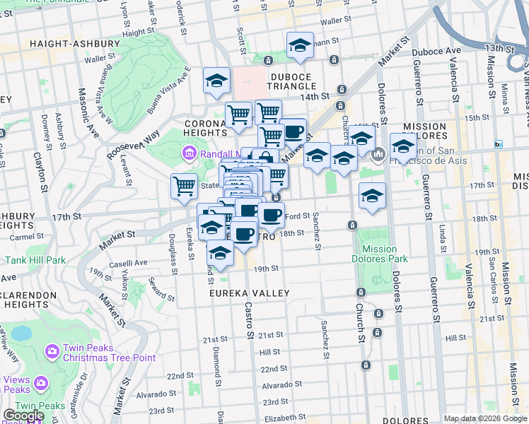map of restaurants, bars, coffee shops, grocery stores, and more near in San Francisco