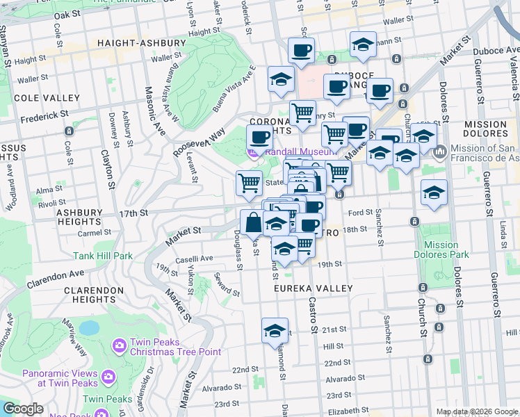 map of restaurants, bars, coffee shops, grocery stores, and more near 4104 17th Street in San Francisco