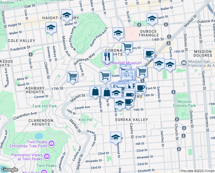 map of restaurants, bars, coffee shops, grocery stores, and more near 4170 17th Street in San Francisco