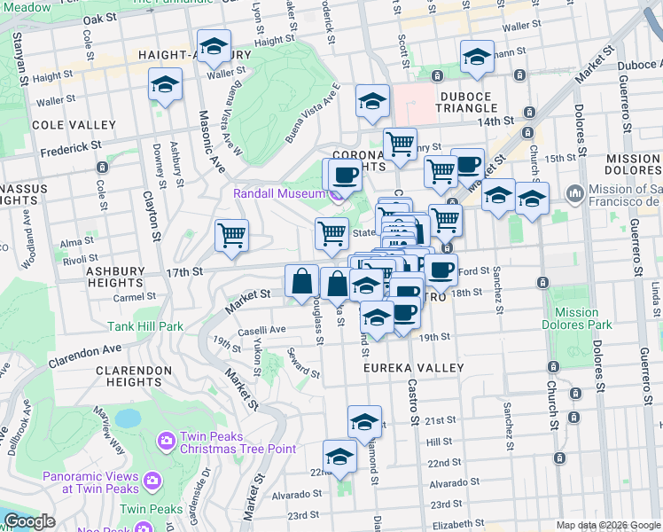 map of restaurants, bars, coffee shops, grocery stores, and more near in San Francisco