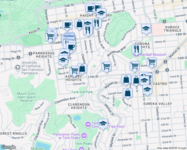 map of restaurants, bars, coffee shops, grocery stores, and more near in San Francisco