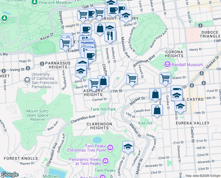 map of restaurants, bars, coffee shops, grocery stores, and more near in San Francisco