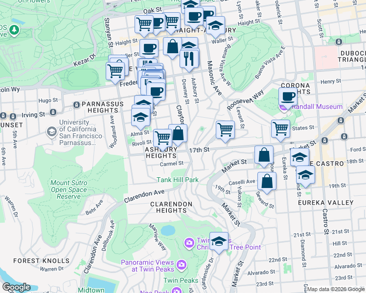 map of restaurants, bars, coffee shops, grocery stores, and more near in San Francisco