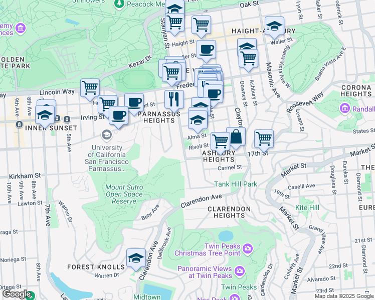 map of restaurants, bars, coffee shops, grocery stores, and more near in San Francisco