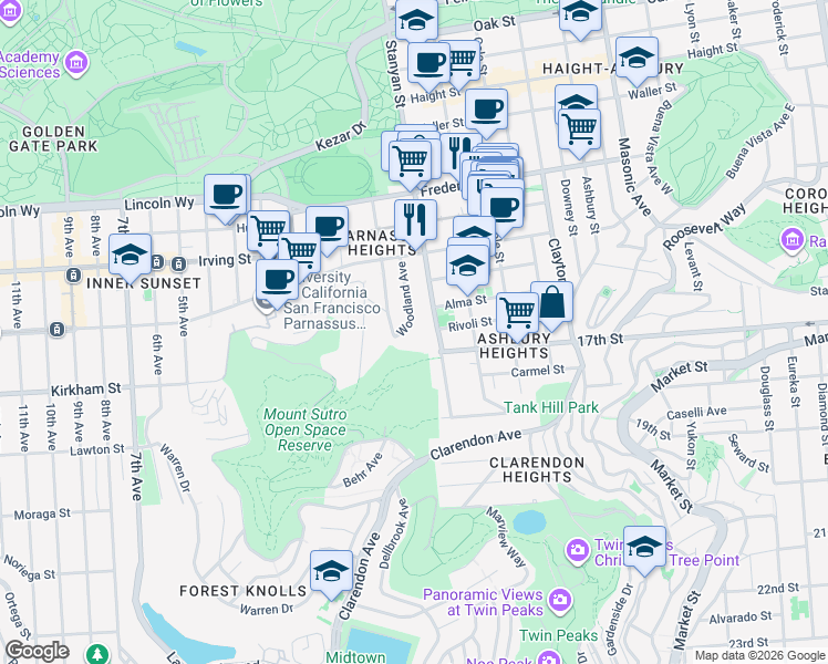 map of restaurants, bars, coffee shops, grocery stores, and more near in San Francisco