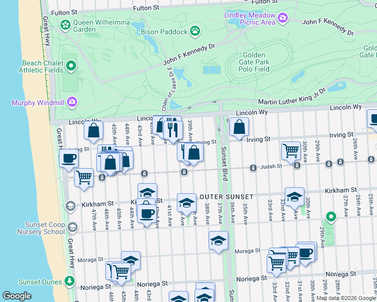 map of restaurants, bars, coffee shops, grocery stores, and more near in San Francisco