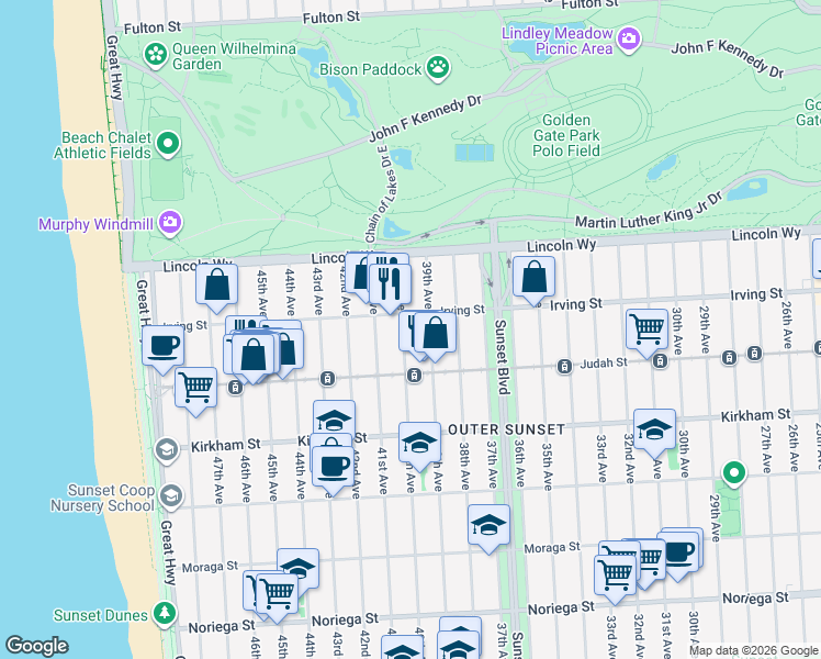 map of restaurants, bars, coffee shops, grocery stores, and more near in San Francisco