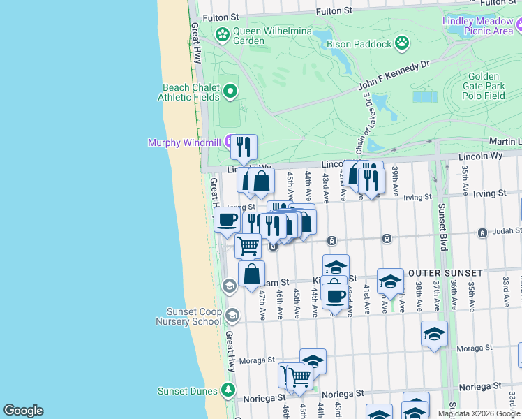 map of restaurants, bars, coffee shops, grocery stores, and more near in San Francisco