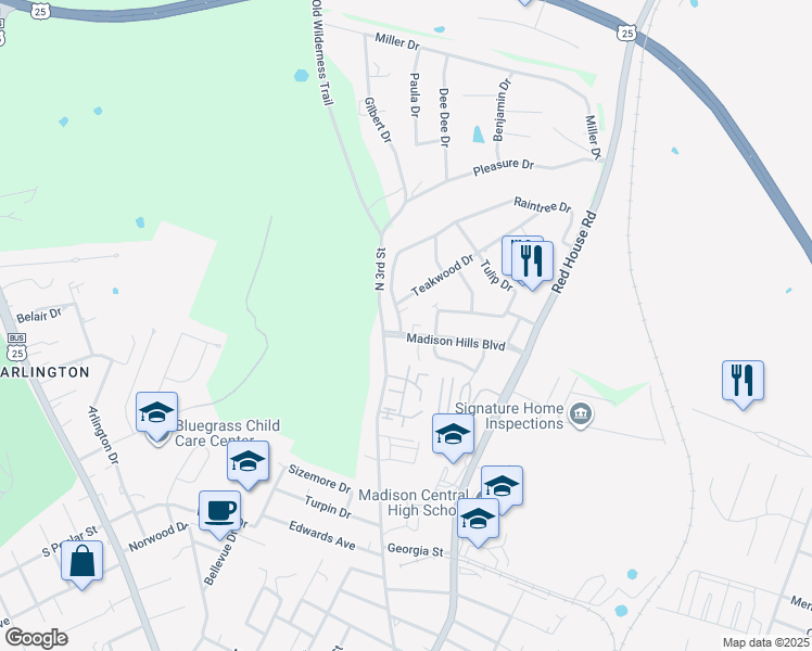 map of restaurants, bars, coffee shops, grocery stores, and more near 1073 Raintree Drive in Richmond