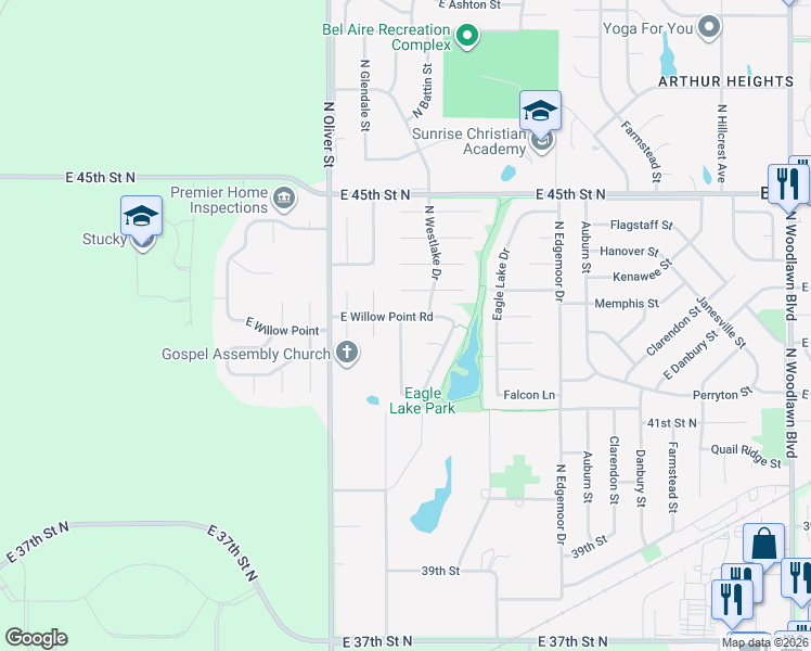 map of restaurants, bars, coffee shops, grocery stores, and more near 5018 Willow Point Rd in Bel Aire