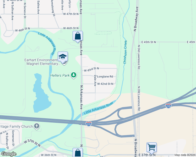 map of restaurants, bars, coffee shops, grocery stores, and more near 4350-4398 Dale Avenue in Wichita