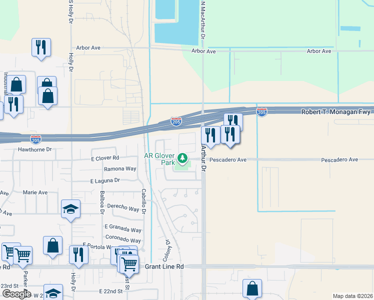 map of restaurants, bars, coffee shops, grocery stores, and more near 647 Tantaros Lane in Tracy