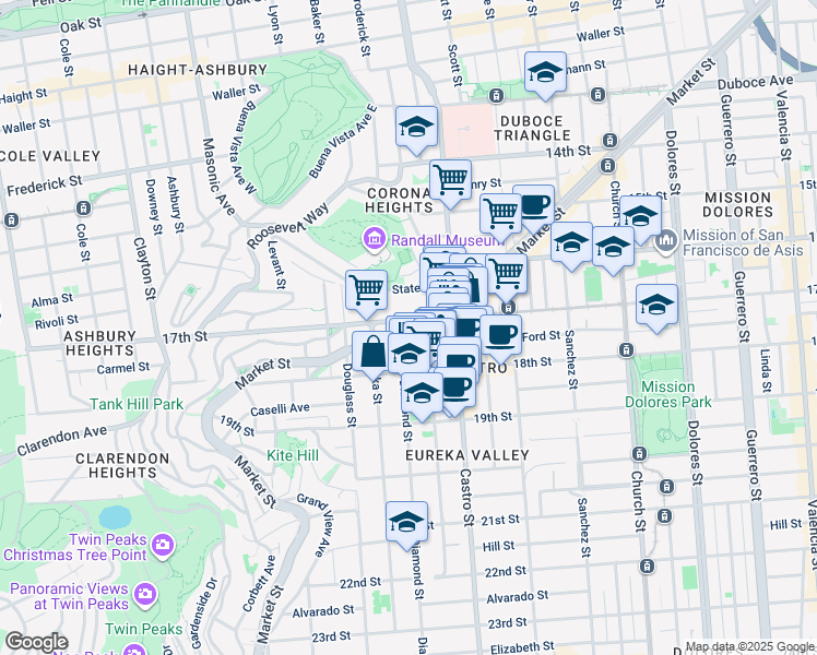 map of restaurants, bars, coffee shops, grocery stores, and more near 4087 17th Street in San Francisco