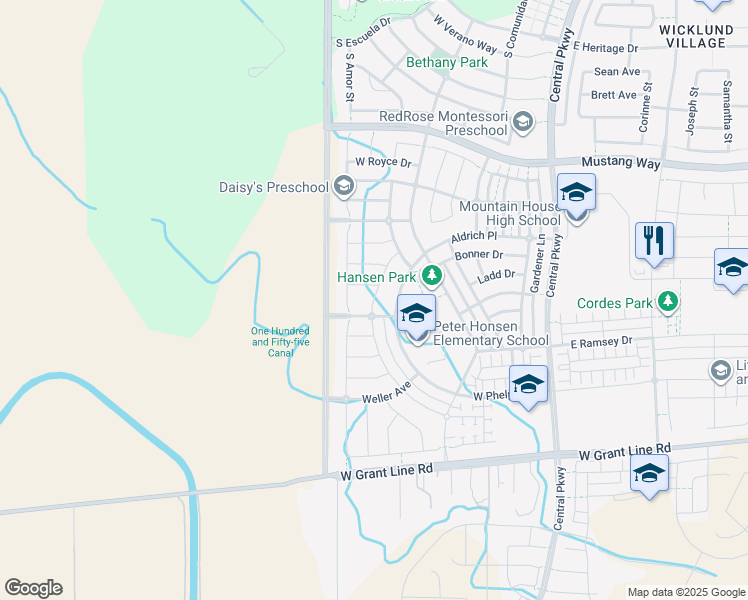map of restaurants, bars, coffee shops, grocery stores, and more near 650 West Hearst Lane in Tracy