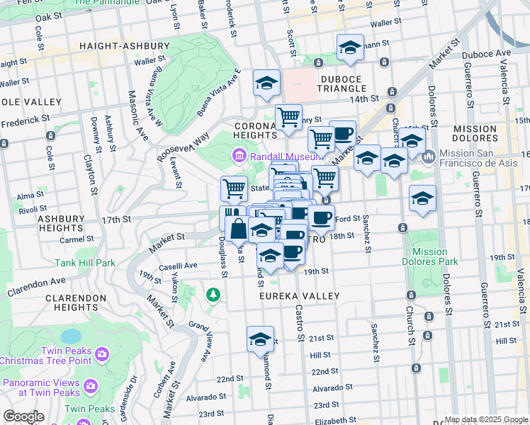 map of restaurants, bars, coffee shops, grocery stores, and more near 4106 17th Street in San Francisco