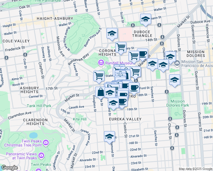 map of restaurants, bars, coffee shops, grocery stores, and more near 4106 17th Street in San Francisco