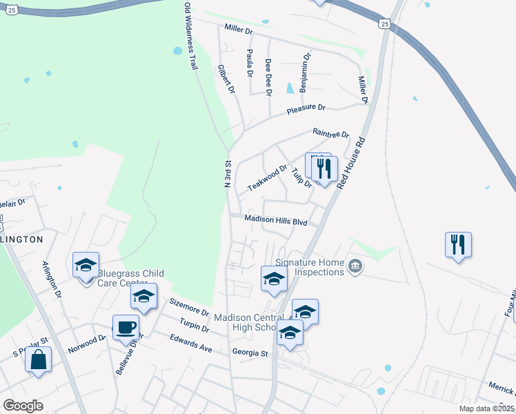 map of restaurants, bars, coffee shops, grocery stores, and more near 140 Maple Hill Drive in Richmond