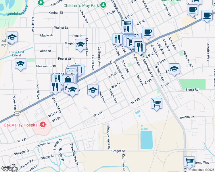 map of restaurants, bars, coffee shops, grocery stores, and more near 245 Bardo Avenue in Oakdale