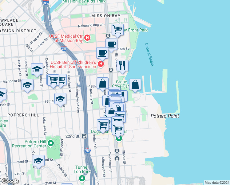 map of restaurants, bars, coffee shops, grocery stores, and more near 2177 3rd Street in San Francisco