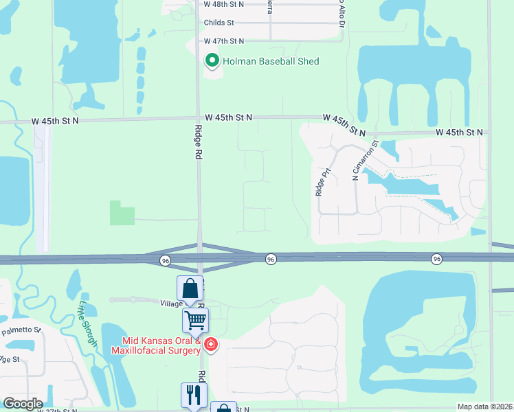 map of restaurants, bars, coffee shops, grocery stores, and more near 4330 North Ridge Road in Wichita
