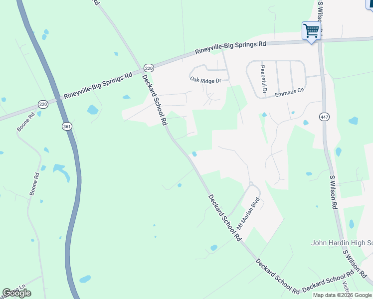 map of restaurants, bars, coffee shops, grocery stores, and more near 1073 Deckard School Road in Rineyville
