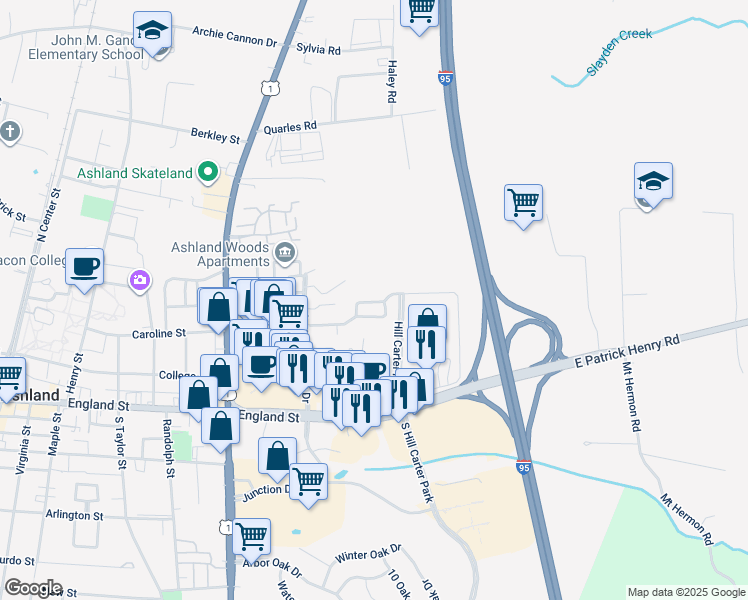 map of restaurants, bars, coffee shops, grocery stores, and more near 946 Kitty Hamilton Circle in Ashland