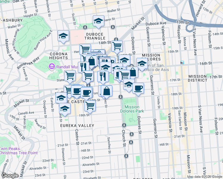 map of restaurants, bars, coffee shops, grocery stores, and more near 3763 17th Street in San Francisco