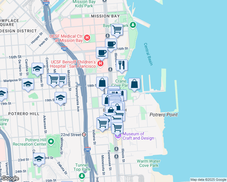 map of restaurants, bars, coffee shops, grocery stores, and more near 2177 3rd Street in San Francisco