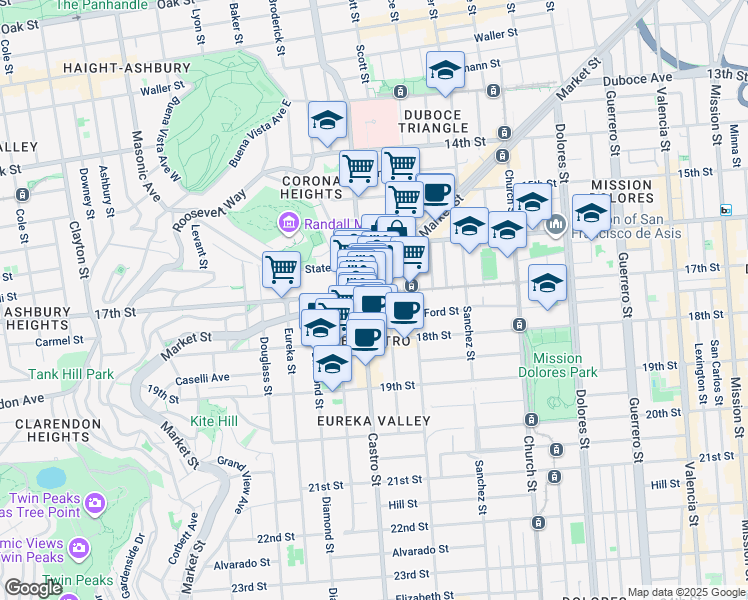 map of restaurants, bars, coffee shops, grocery stores, and more near in San Francisco